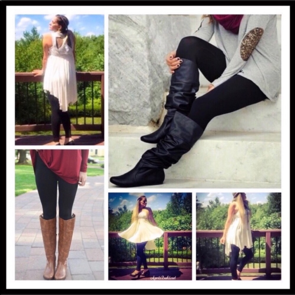 2 BLACK FLEECE LINED LEGGINGS TIGHTS A3C - Picture 3 of 15